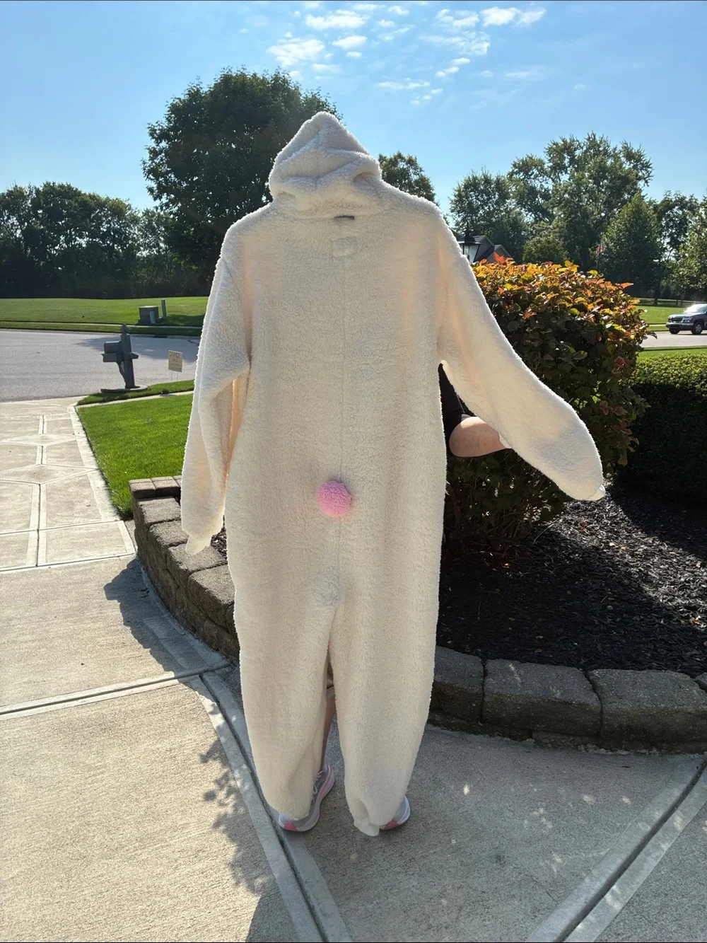 Ty Cream Lamp Sherpa Hooded Adult Onesie with Pink Ears/Tail Detail